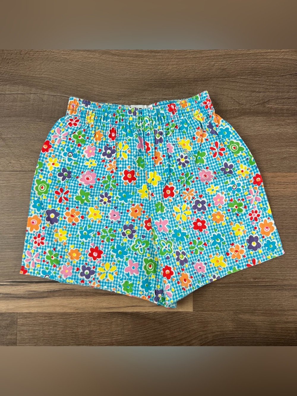 Vintage 90's Basic Edition Girls' Blue Floral Shorts Size Medium 7-8